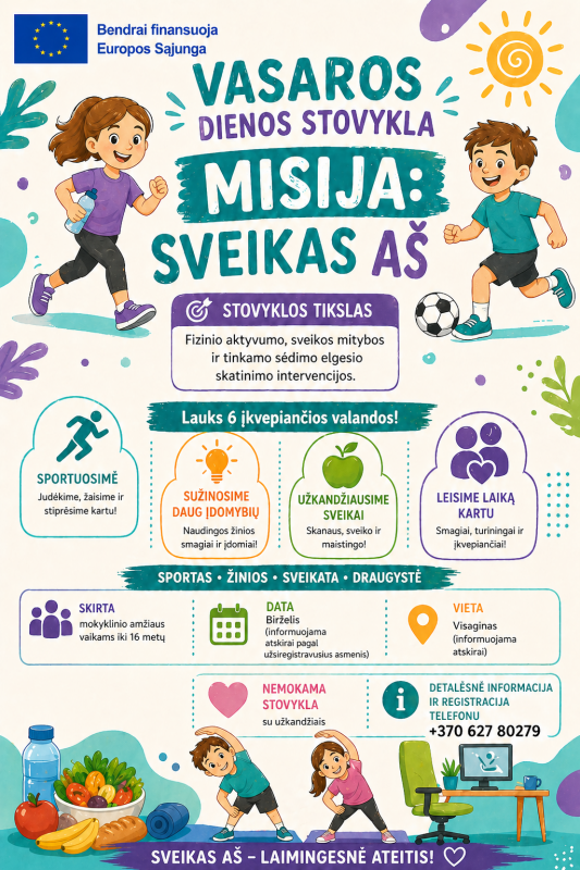 Kviečiame mokyklinio amžiaus vaikus iki 16 metų dalyvauti vienos dienos stovykloje!