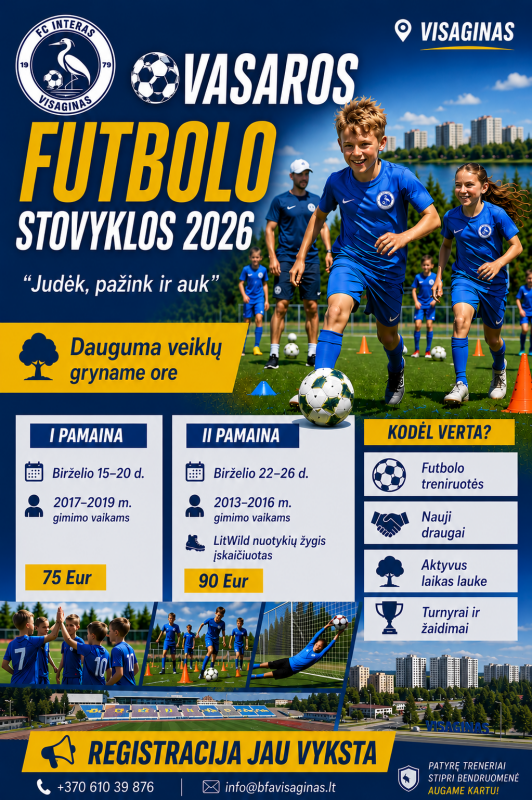 Atviras kvietimas registruotis į vaikų vasaros futbolo stovyklas 2026