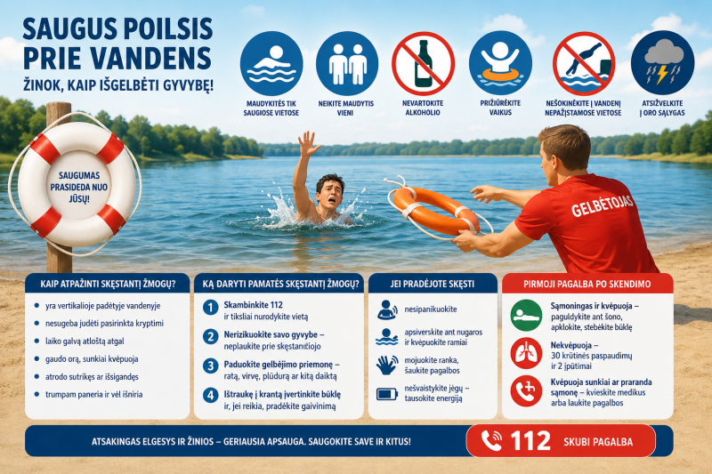 Maudymosi sezonas: saugus poilsis prie vandens telkinių