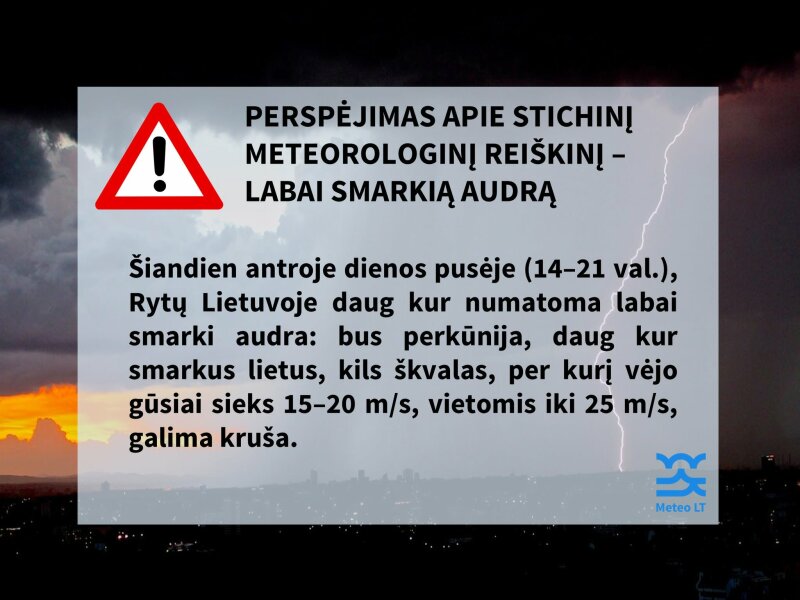 Visagino savivaldybės gyventojų dėmesiui – šiandien prognozuojama audra!