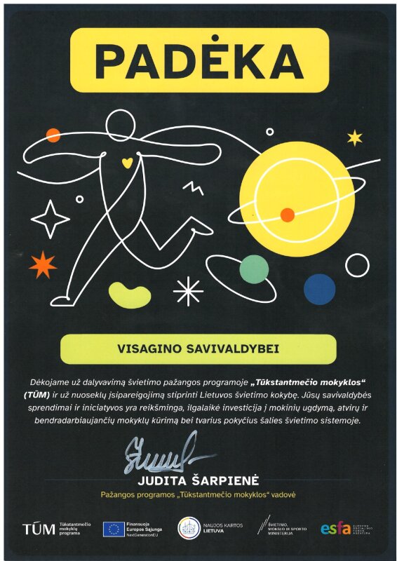 Visagine sėkmingai įgyvendintas projektas „Tūkstantmečio mokyklos I“