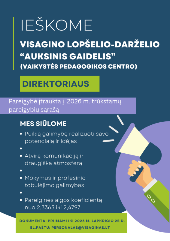 Skelbiamas konkursas Visagino lopšelio-darželio „Auksinis gaidelis“ (Vaikystės pedagogikos...